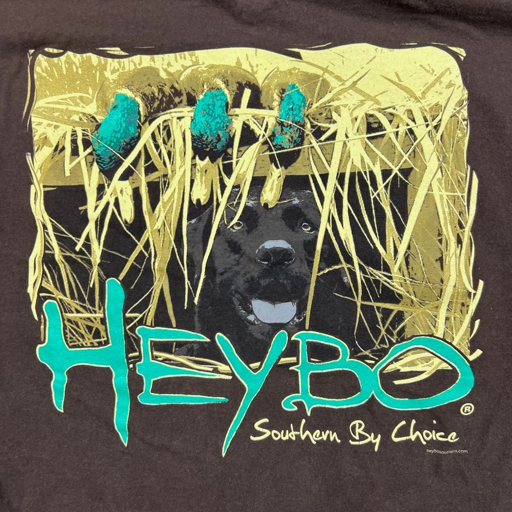 Heybo Mens Large Brown Southern By Choice Black Lab Duck Hunting Graphic T-Shirt